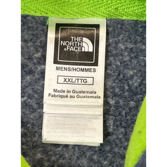 The North Face Hoodie Mens XXL Blue Neon Green Logo Pullover Sweatshirt - Picture 3 of 5